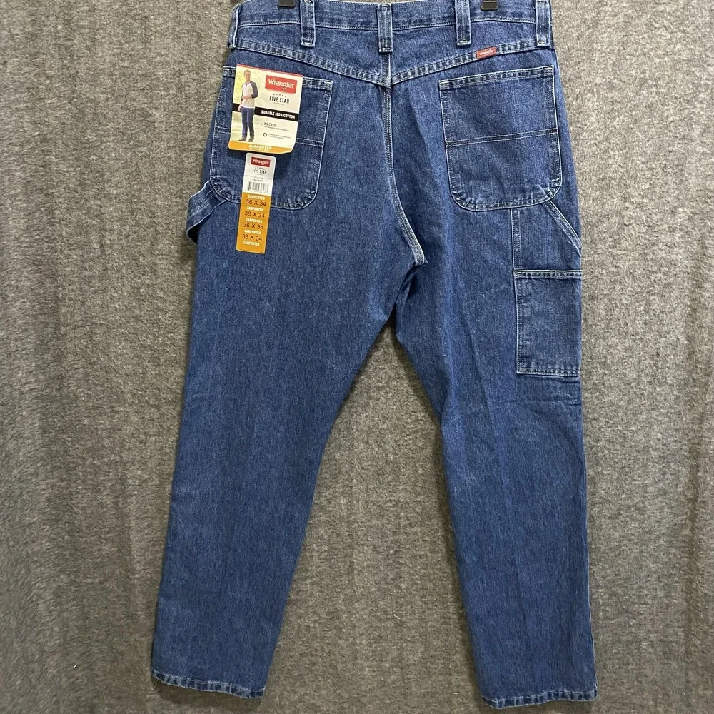 NEW Wrangler Five Star Carpenter Jeans Men 36x34 Blue Relaxed Fit Denim Workwear